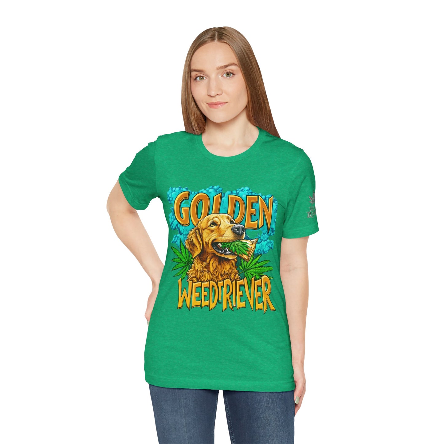High Roller Golden Weedtriever Cannabis T-Shirt - Premium 420 Dog Lover Humor Golden Retriever Pun Comedy Pet Culture Apparel