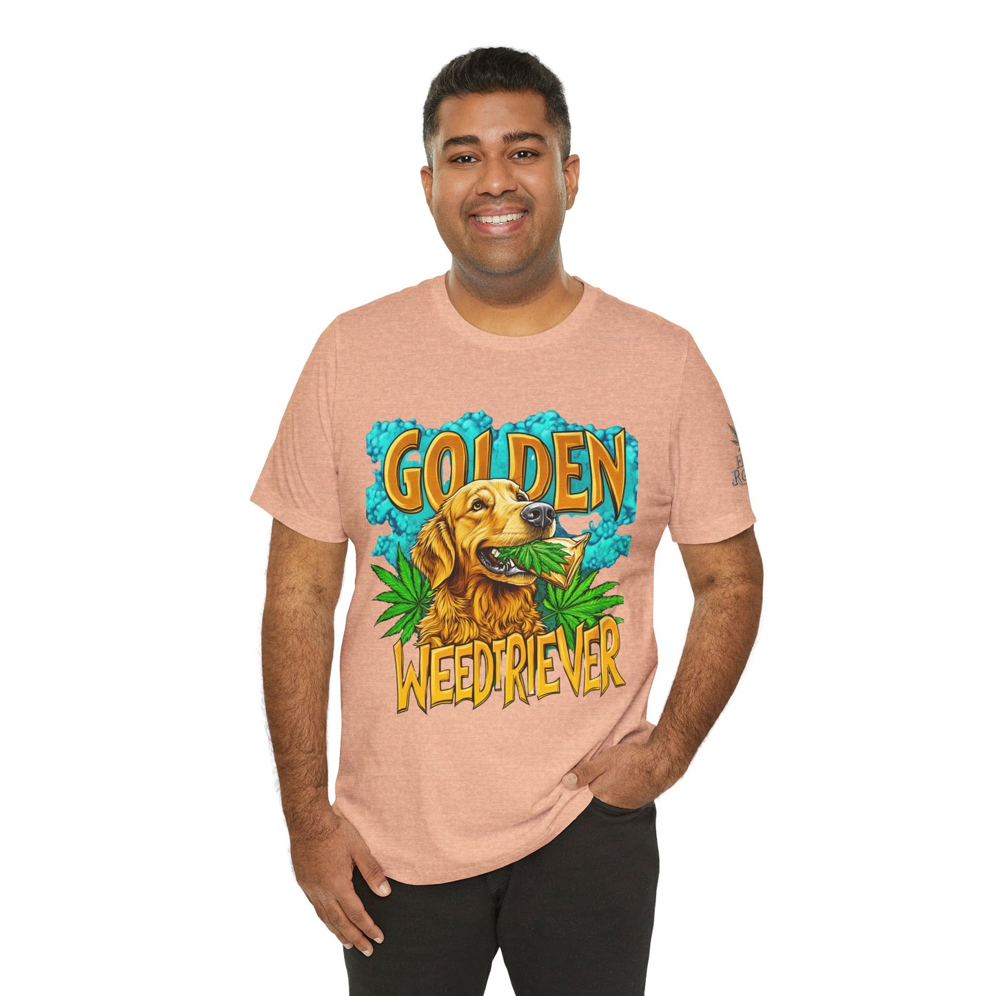 High Roller Golden Weedtriever Cannabis T-Shirt - Premium 420 Dog Lover Humor Golden Retriever Pun Comedy Pet Culture Apparel