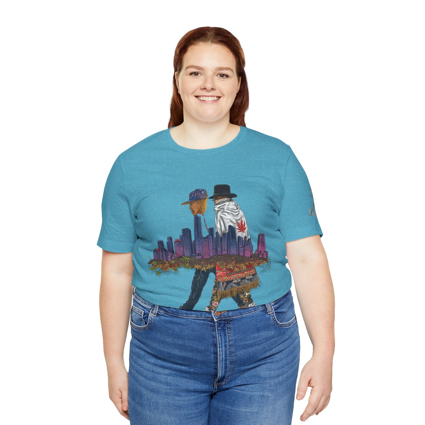 High Roller Urban Legends Cannabis T-Shirt - Premium 420 City Skyline Street Culture Double Exposure Apparel