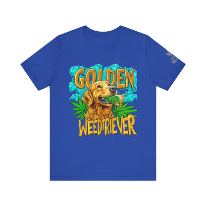 High Roller Golden Weedtriever Cannabis T-Shirt - Premium 420 Dog Lover Humor Golden Retriever Pun Comedy Pet Culture Apparel