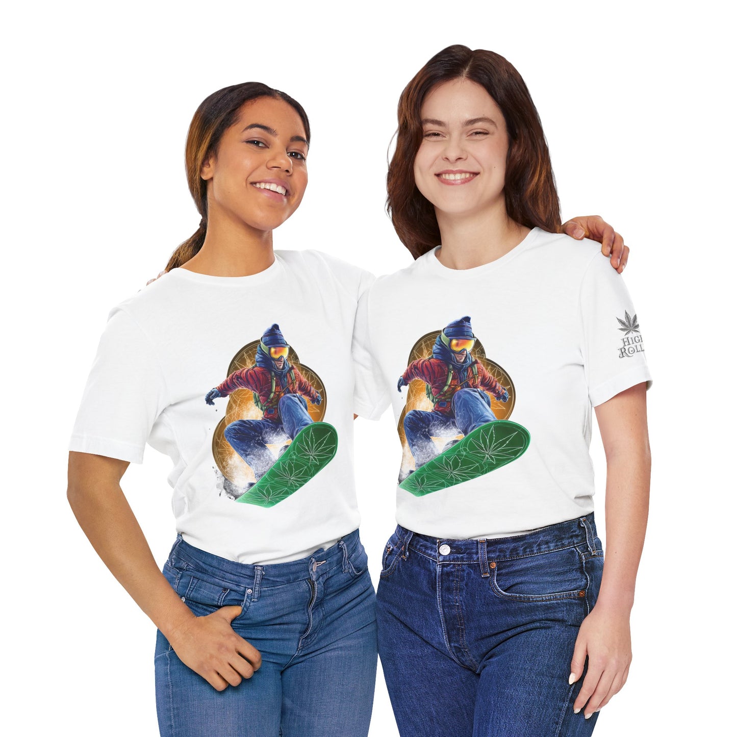 High Roller Snowboard Cannabis T-Shirt - Premium 420 Winter Sports Action Shred Mountain Lifestyle Apparel