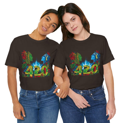 420 Celebration Premium Cannabis Culture T-Shirt - Dual Profile Art With Nature Elements And Bold 420 Typography