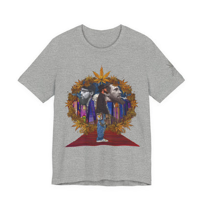 High Roller Red Carpet Cannabis T-Shirt - Premium 420 Hip-Hop Legacy Golden Frame Street Culture Artistic Portrait Apparel