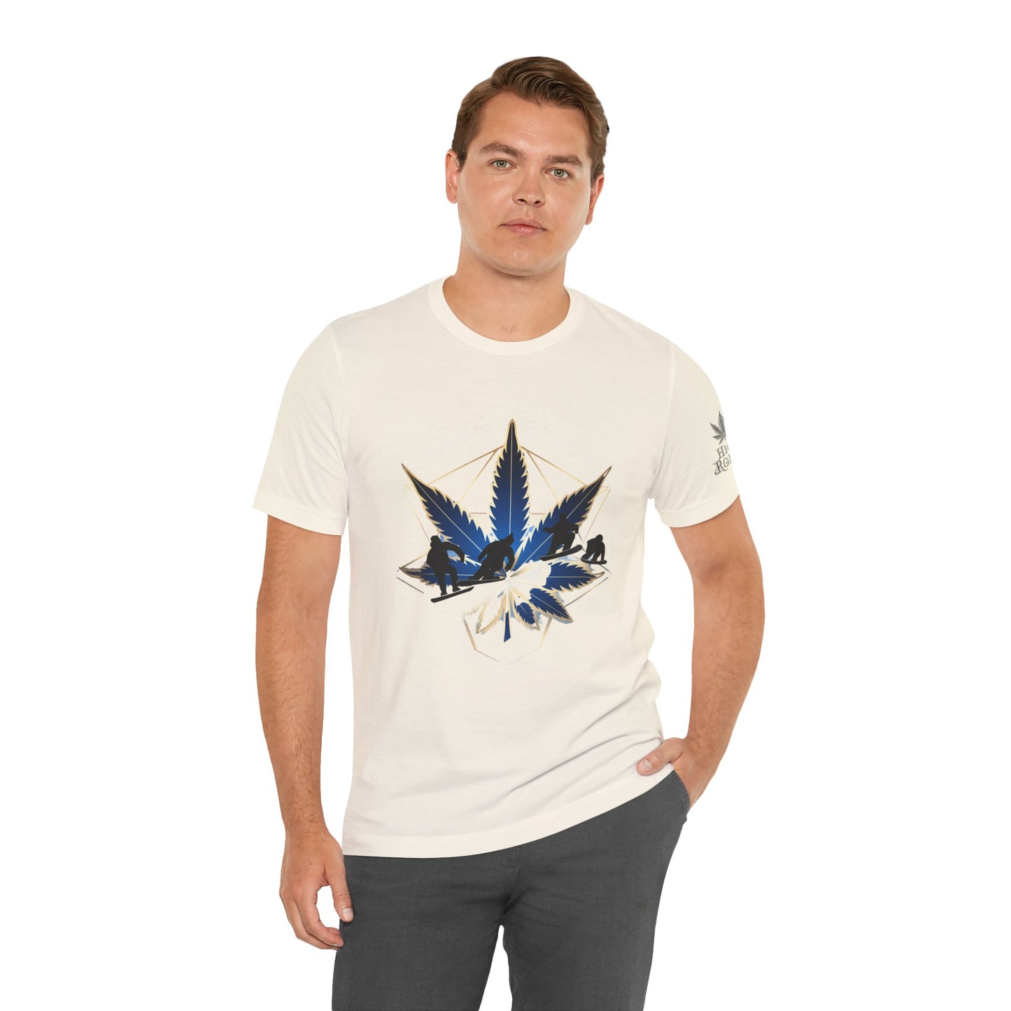 Sacred Geometry Snowboard Premium Cannabis Culture T-Shirt - Emerald Green Tee With Action Sports And Crystalline Cannabis Geometric Mandala