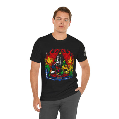 High Roller Sacred Buddha Cannabis T-Shirt - Premium 420 Spiritual Meditation Enlightenment Botanical Artistry Apparel