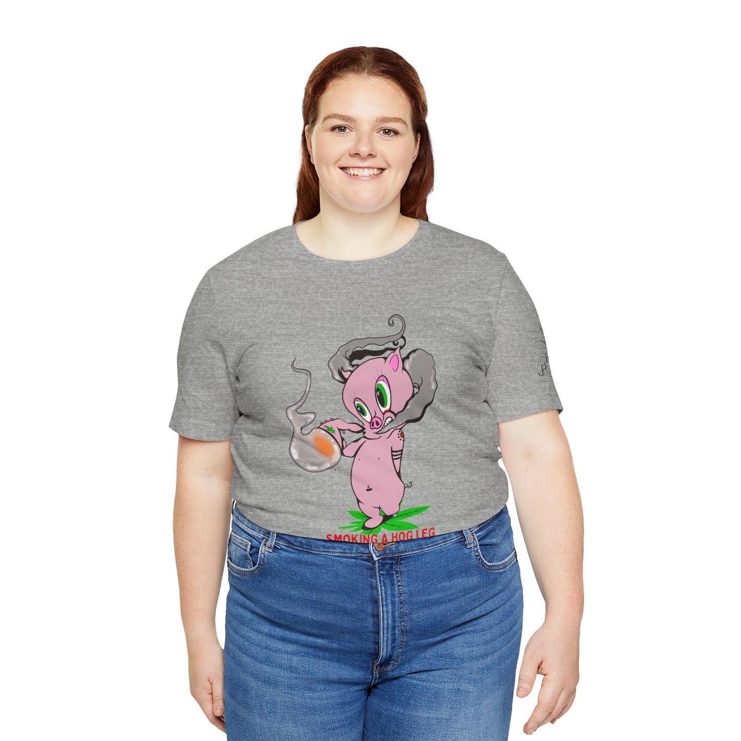 Smoking Hog Leg Pink Pig Tee - Premium Airlume Cotton Cannabis Culture Art