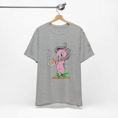 Smoking Hog Leg Pink Pig Tee - Premium Airlume Cotton Cannabis Culture Art