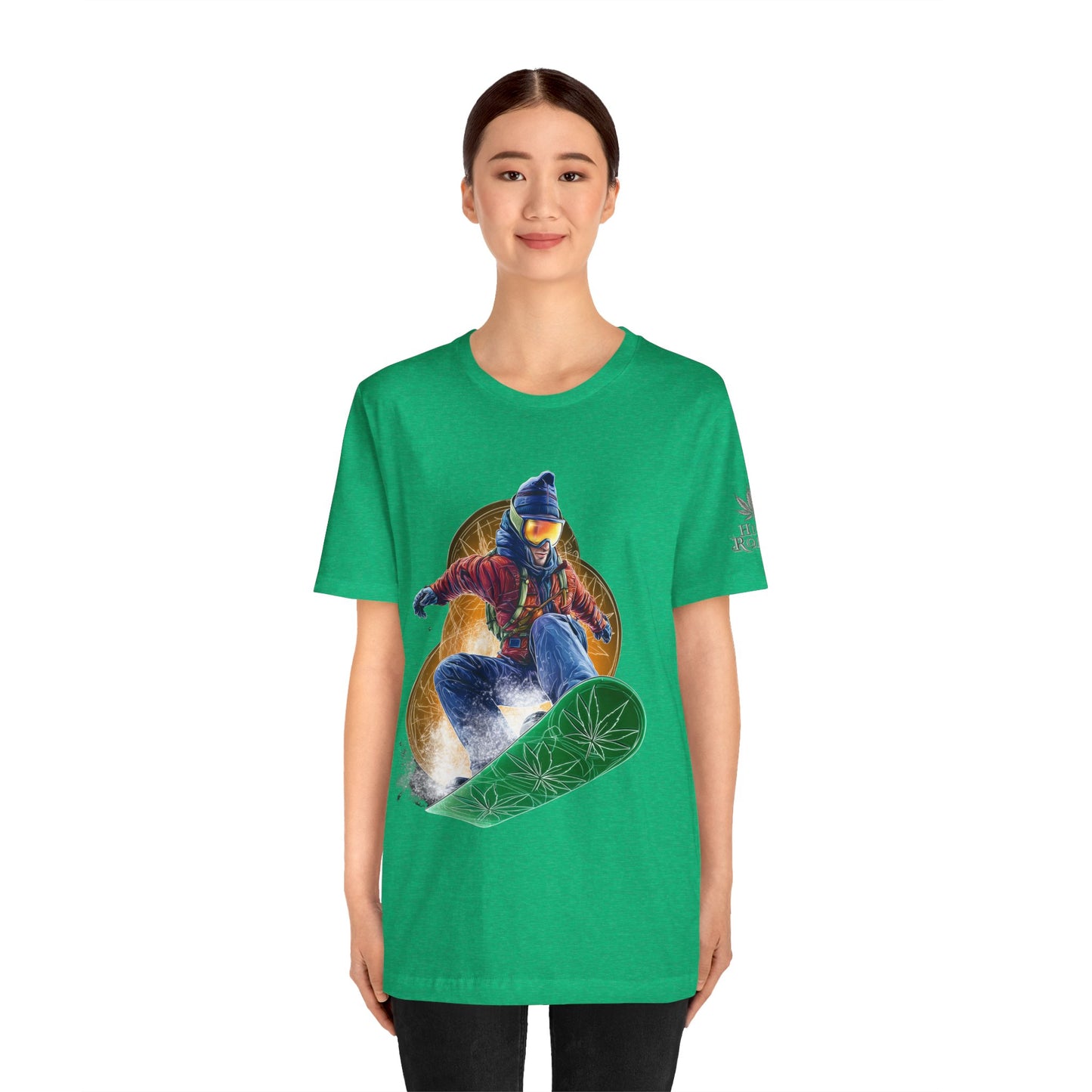 High Roller Snowboard Cannabis T-Shirt - Premium 420 Winter Sports Action Shred Mountain Lifestyle Apparel