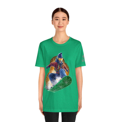 High Roller Snowboard Cannabis T-Shirt - Premium 420 Winter Sports Action Shred Mountain Lifestyle Apparel