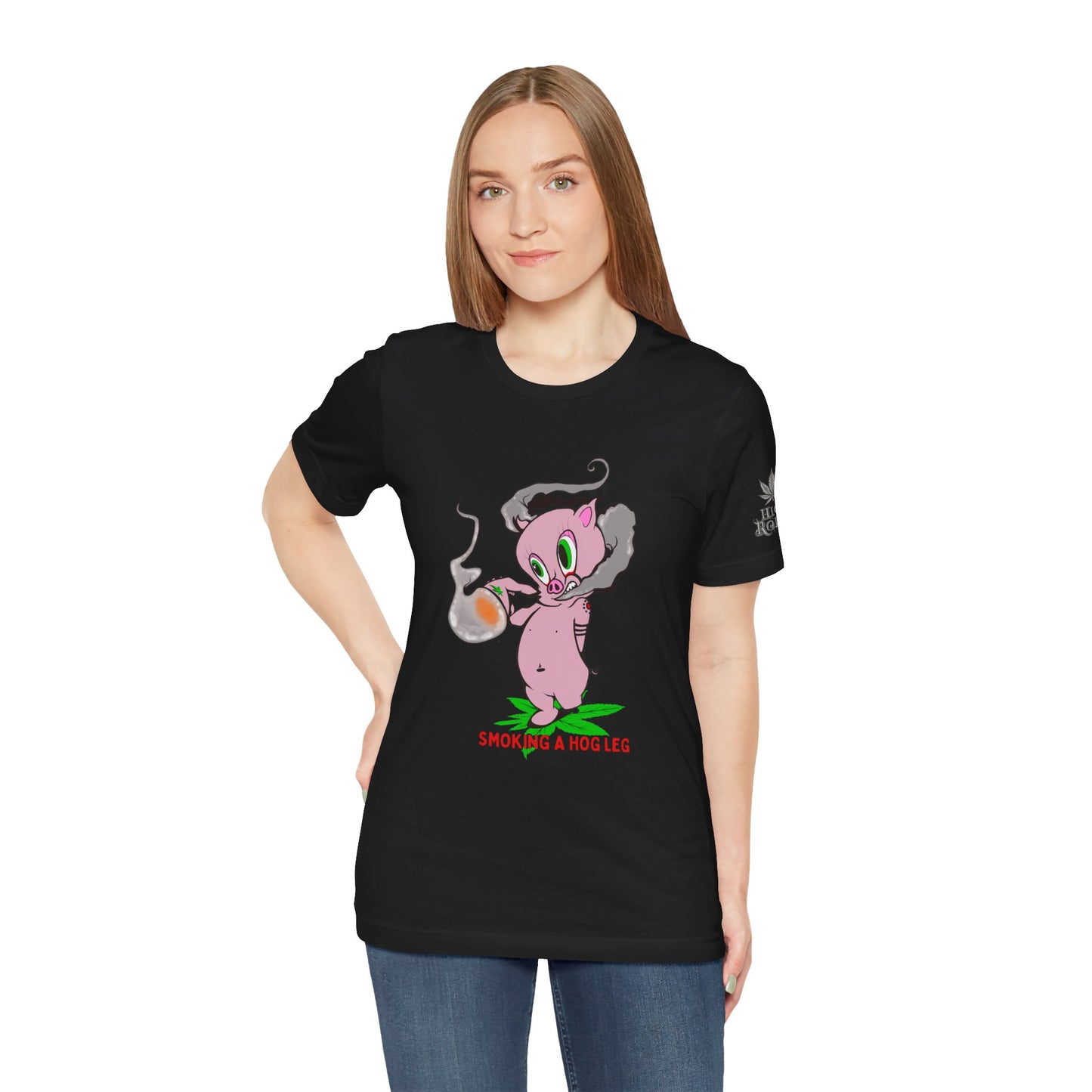 Smoking Hog Leg Pink Pig Tee - Premium Airlume Cotton Cannabis Culture Art