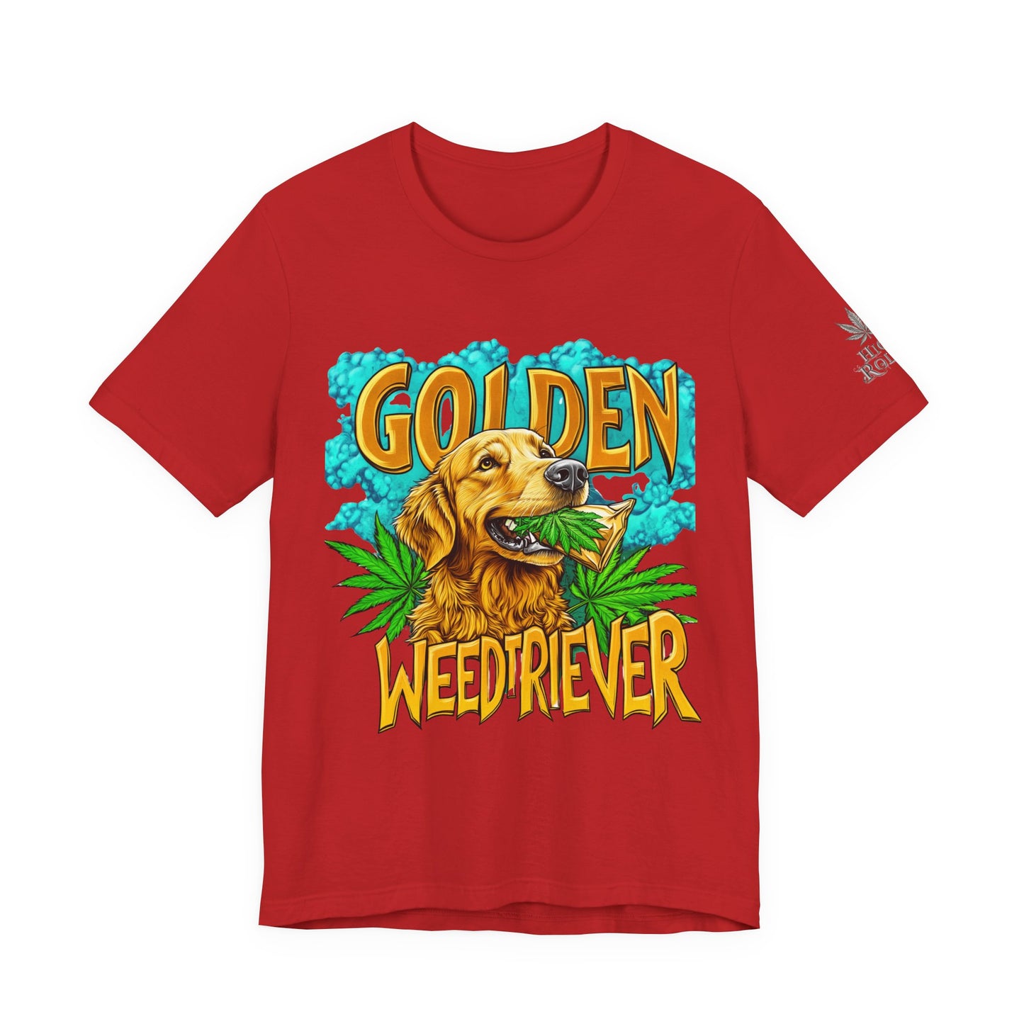 High Roller Golden Weedtriever Cannabis T-Shirt - Premium 420 Dog Lover Humor Golden Retriever Pun Comedy Pet Culture Apparel