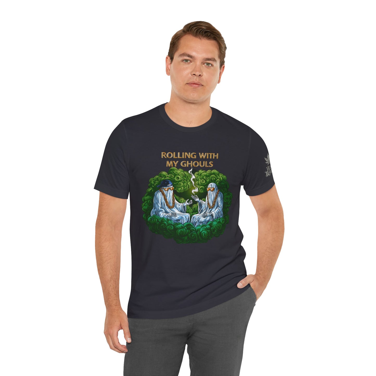 Rolling With My Ghouls HIGH ROLLER Halloween Cannabis T-Shirt - Premium Ghost Squad Circle Session 420 Apparel