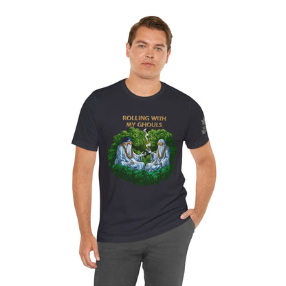 Rolling With My Ghouls HIGH ROLLER Halloween Cannabis T-Shirt - Premium Ghost Squad Circle Session 420 Apparel