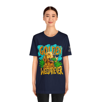 High Roller Golden Weedtriever Cannabis T-Shirt - Premium 420 Dog Lover Humor Golden Retriever Pun Comedy Pet Culture Apparel