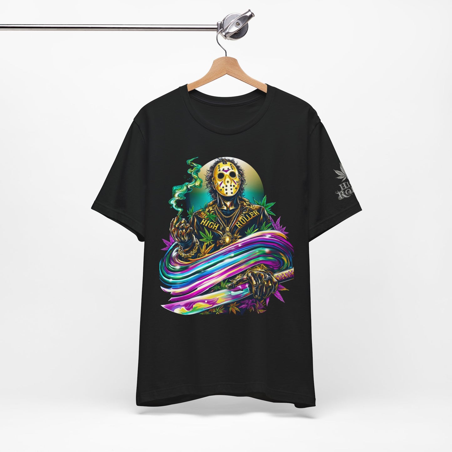 Psychedelic Jason Swoosh Cannabis T-Shirt - Premium Horror 420 Orange Edition Apparel