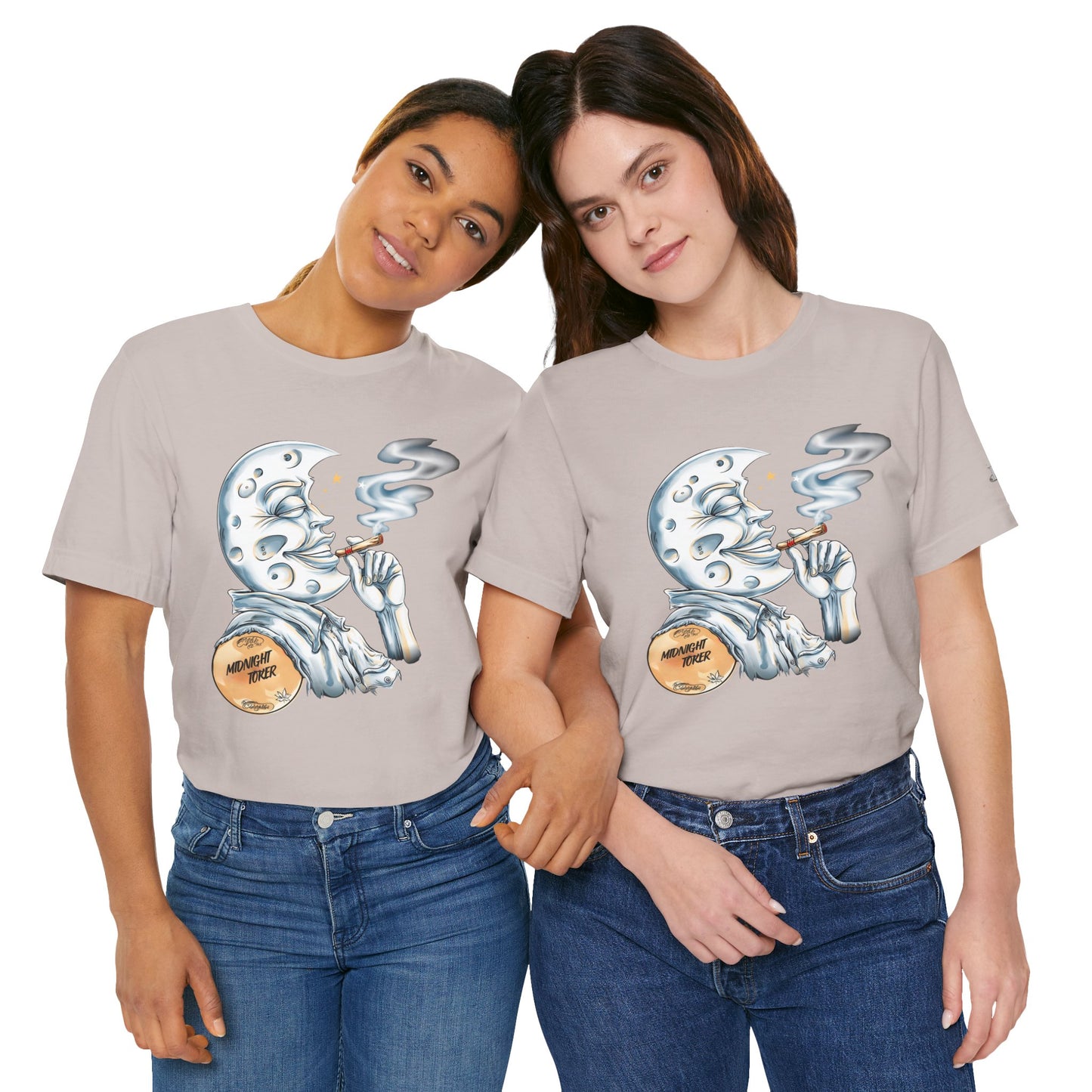 Midnight Toker Moon Tee - Celestial Cannabis Art Design | High Roller