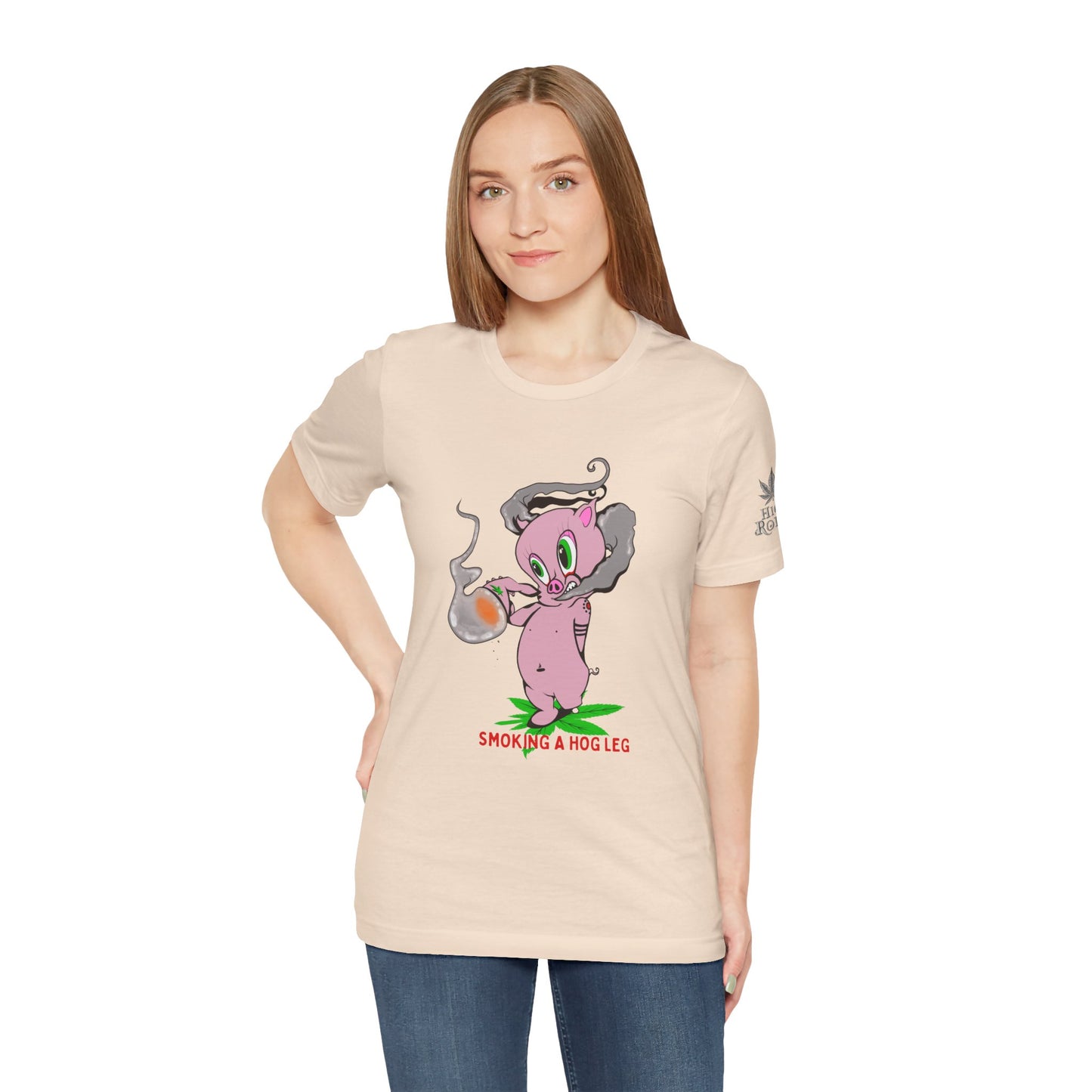 Smoking Hog Leg Pink Pig Tee - Premium Airlume Cotton Cannabis Culture Art