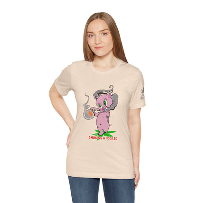 Smoking Hog Leg Pink Pig Tee - Premium Airlume Cotton Cannabis Culture Art