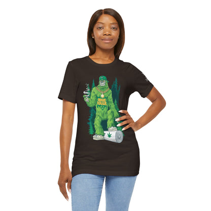 Bigfoot HIGH ROLLER Halloween Cannabis Forest T-Shirt - Premium Sasquatch Lifestyle Legend 420 Apparel