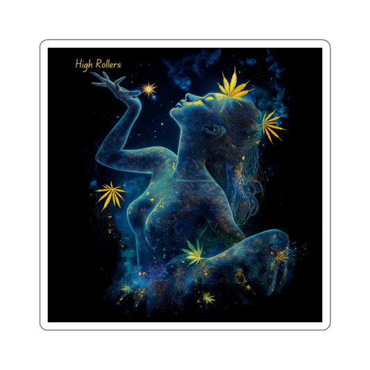 Cosmic Cannabis Goddess Sticker | High Rollers Celestial Art | Premium Die-Cut Vinyl Decal