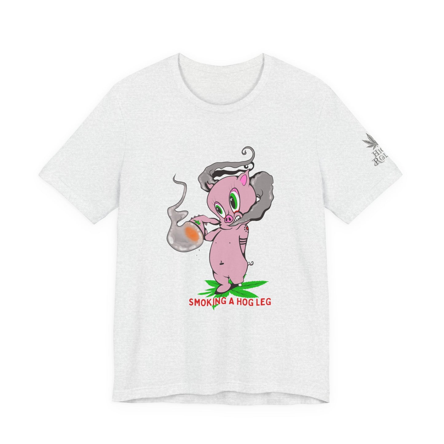 Smoking Hog Leg Pink Pig Tee - Premium Airlume Cotton Cannabis Culture Art