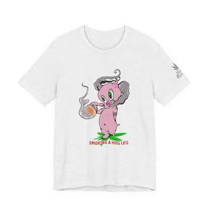 Smoking Hog Leg Pink Pig Tee - Premium Airlume Cotton Cannabis Culture Art