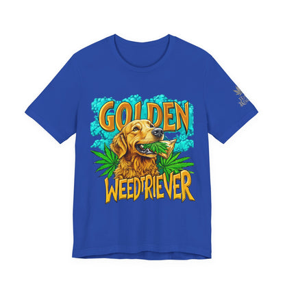 High Roller Golden Weedtriever Cannabis T-Shirt - Premium 420 Dog Lover Humor Golden Retriever Pun Comedy Pet Culture Apparel