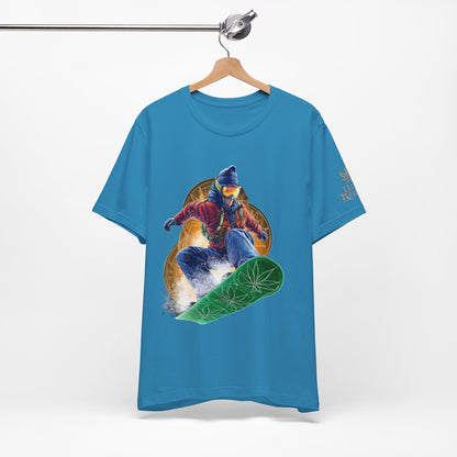 High Roller Snowboard Cannabis T-Shirt - Premium 420 Winter Sports Action Shred Mountain Lifestyle Apparel