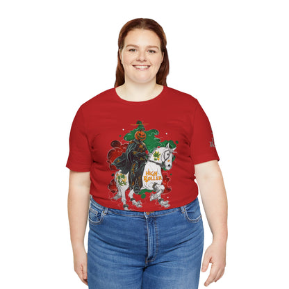 Headless Horseman HIGH ROLLER Halloween Cannabis T-Shirt - Premium Pumpkin Rider Skeletal Steed 420 Apparel