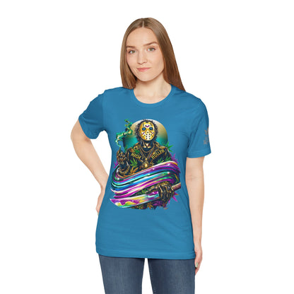 Psychedelic Jason Swoosh Cannabis T-Shirt - Premium Horror 420 Orange Edition Apparel