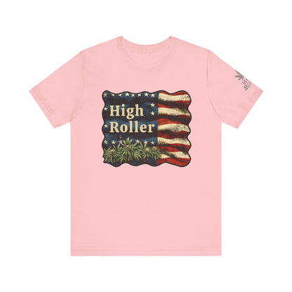 American High Roller T-Shirt - Premium Airlume Cotton Cannabis Patriotic Flag Art Tee