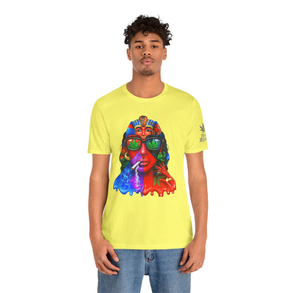Pharaoh Vision Premium Cannabis Culture T-Shirt - Ancient Egyptian Royalty With Modern Cannabis Celebration And Psychedelic Split-Face Art