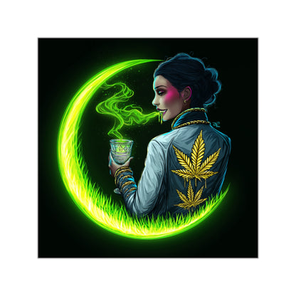 Elegant Victorian Cannabis Moon Goddess Halloween Sticker - Premium HIGH ROLLER Lady Luna 420 Vinyl Decal