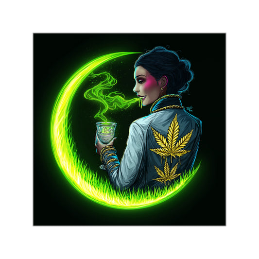 Elegant Victorian Cannabis Moon Goddess Halloween Sticker - Premium HIGH ROLLER Lady Luna 420 Vinyl Decal