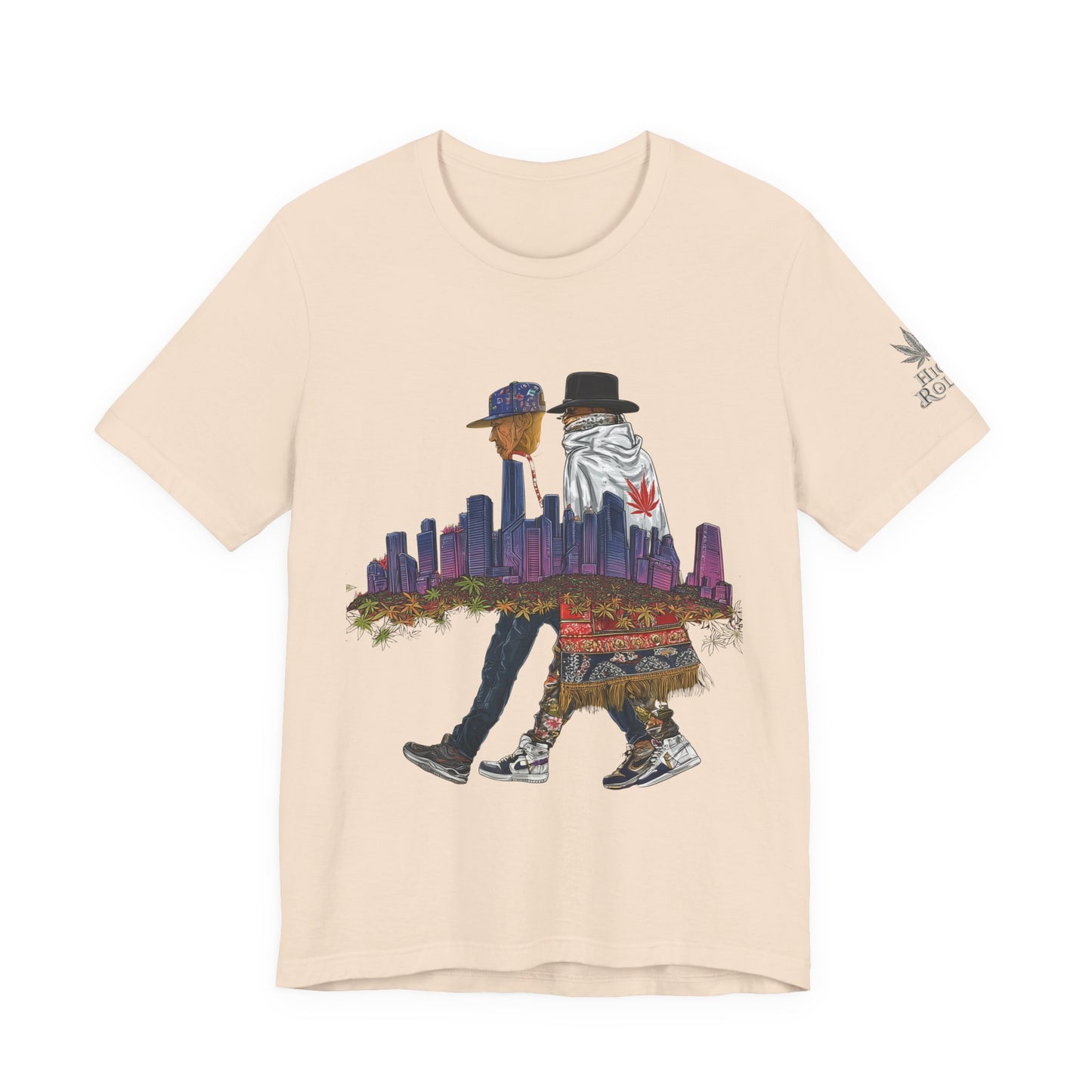 High Roller Urban Legends Cannabis T-Shirt - Premium 420 City Skyline Street Culture Double Exposure Apparel