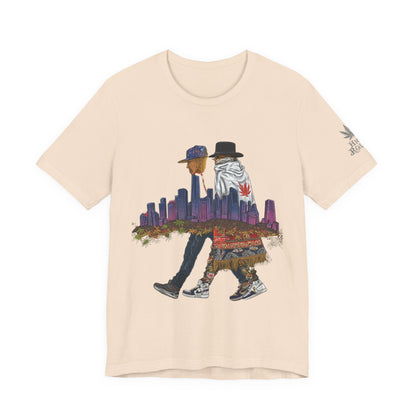 High Roller Urban Legends Cannabis T-Shirt - Premium 420 City Skyline Street Culture Double Exposure Apparel