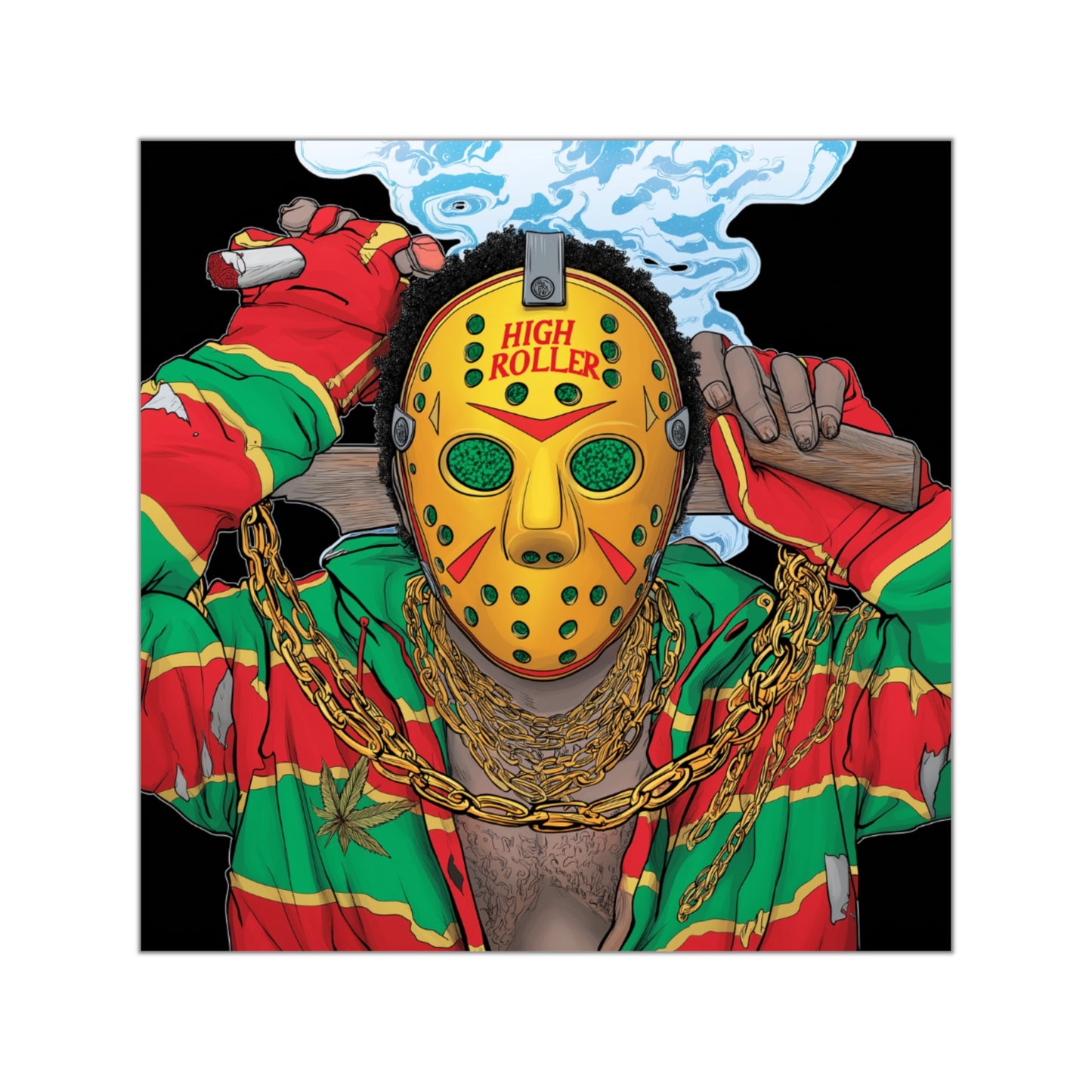 Jason Cannabis Slasher Halloween Sticker - Premium Hockey Mask HIGH ROLLER Rasta Horror Icon 420 Vinyl Decal