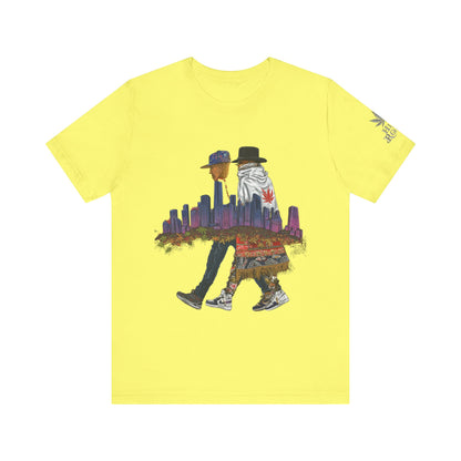 High Roller Urban Legends Cannabis T-Shirt - Premium 420 City Skyline Street Culture Double Exposure Apparel