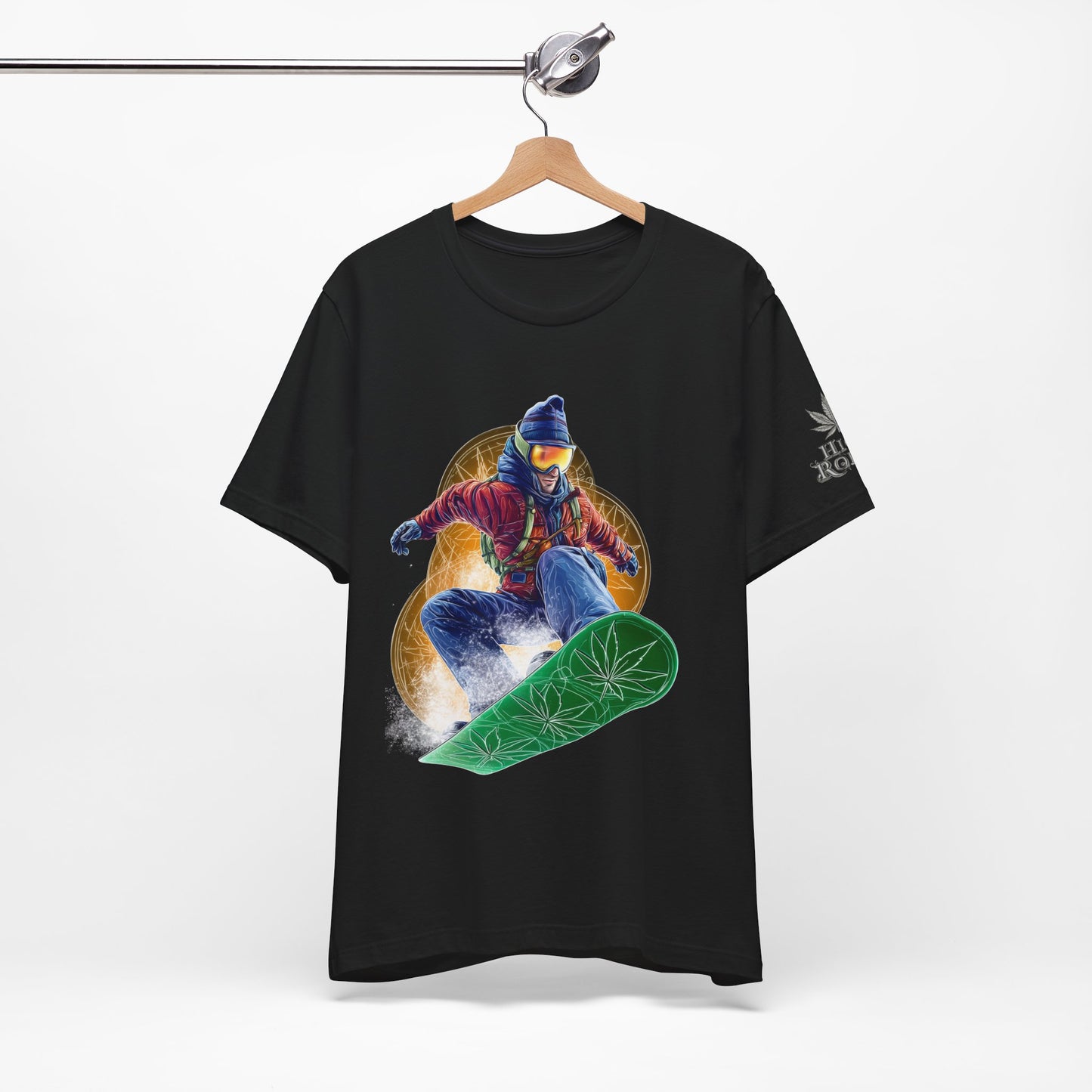 High Roller Snowboard Cannabis T-Shirt - Premium 420 Winter Sports Action Shred Mountain Lifestyle Apparel