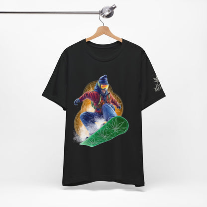 High Roller Snowboard Cannabis T-Shirt - Premium 420 Winter Sports Action Shred Mountain Lifestyle Apparel