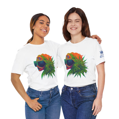 Psychedelic Cannabis Skull Tee - Neon Profile Art Design | High Roller