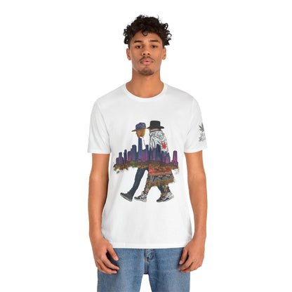 High Roller Urban Legends Cannabis T-Shirt - Premium 420 City Skyline Street Culture Double Exposure Apparel