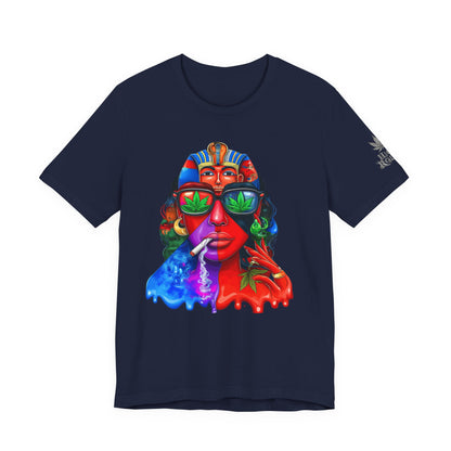 Pharaoh Vision Premium Cannabis Culture T-Shirt - Ancient Egyptian Royalty With Modern Cannabis Celebration And Psychedelic Split-Face Art