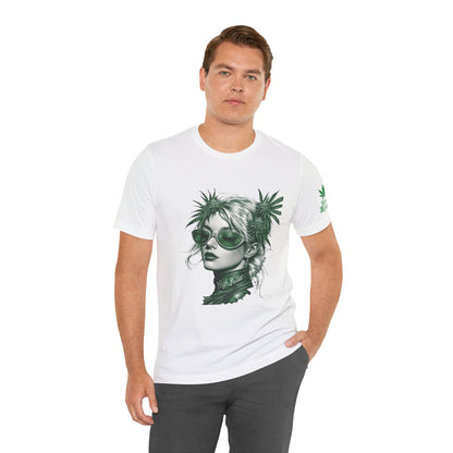 Green Queen T-Shirt - Premium Airlume Cotton Cannabis Crown Portrait Art Tee