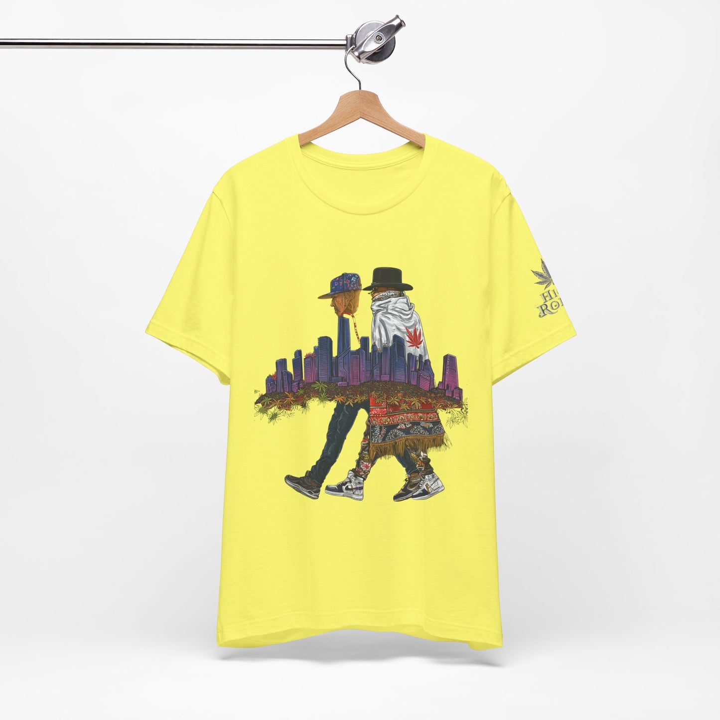 High Roller Urban Legends Cannabis T-Shirt - Premium 420 City Skyline Street Culture Double Exposure Apparel
