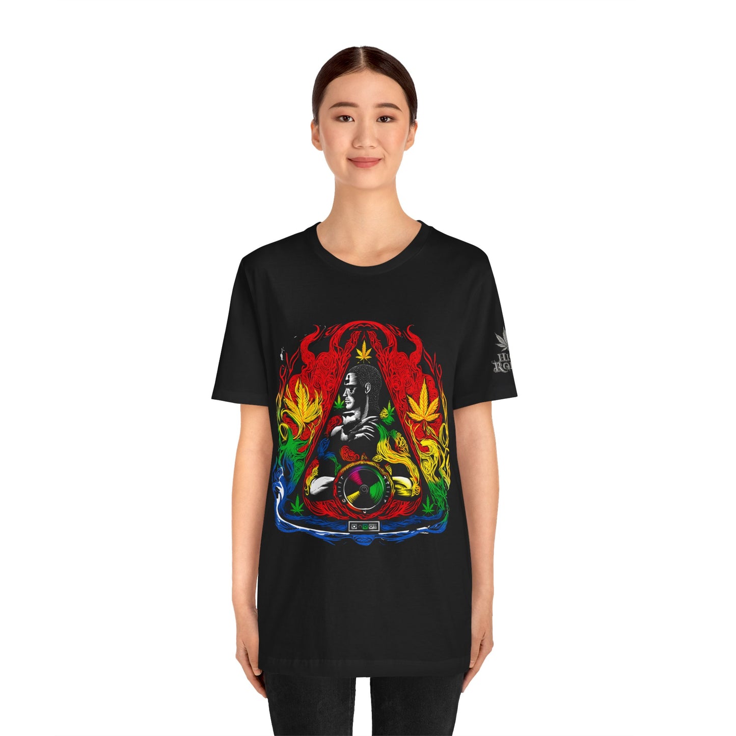 High Roller Sacred Buddha Cannabis T-Shirt - Premium 420 Spiritual Meditation Enlightenment Botanical Artistry Apparel
