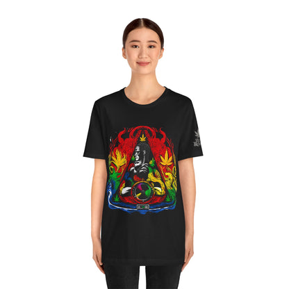 High Roller Sacred Buddha Cannabis T-Shirt - Premium 420 Spiritual Meditation Enlightenment Botanical Artistry Apparel