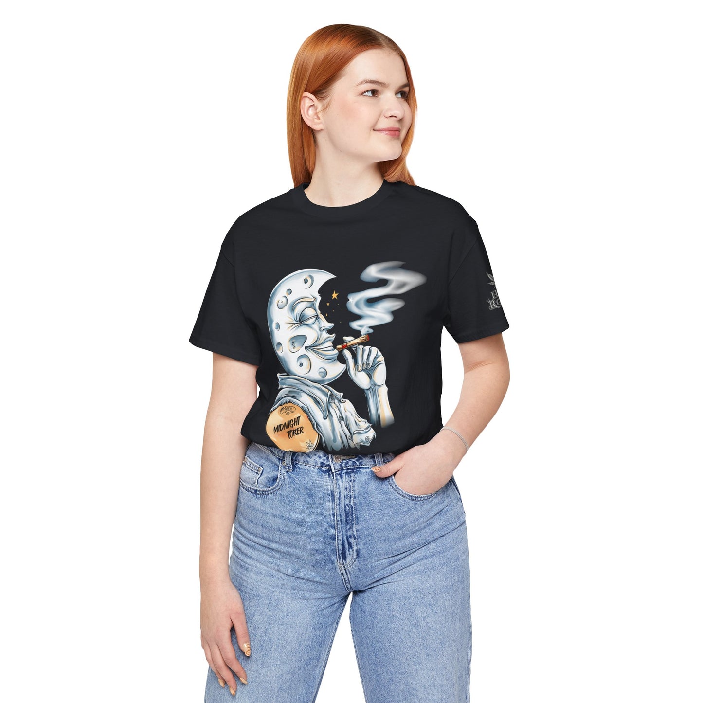 Midnight Toker Moon Tee - Premium Airlume Cotton Cannabis Culture Vintage Art