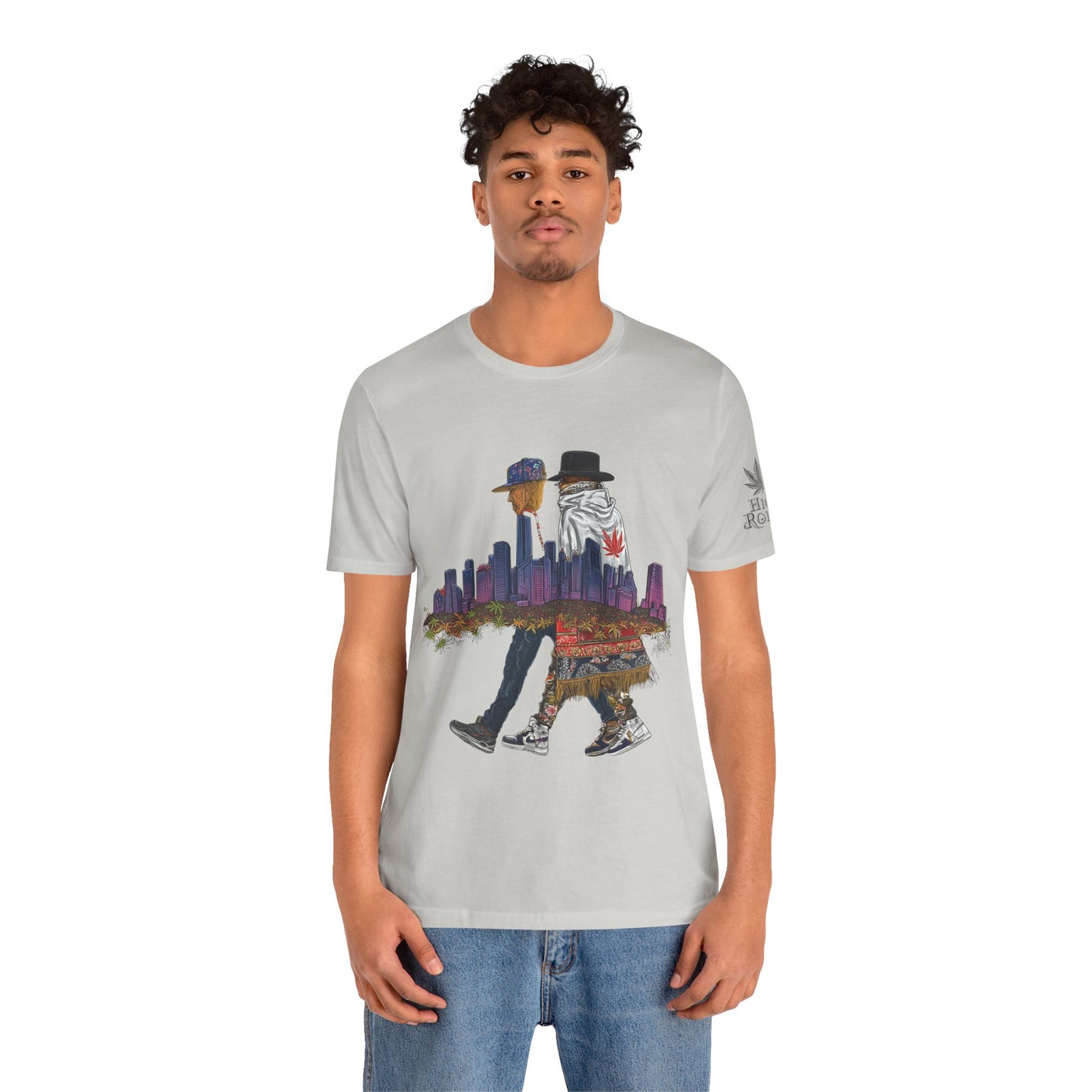 High Roller Urban Legends Cannabis T-Shirt - Premium 420 City Skyline Street Culture Double Exposure Apparel