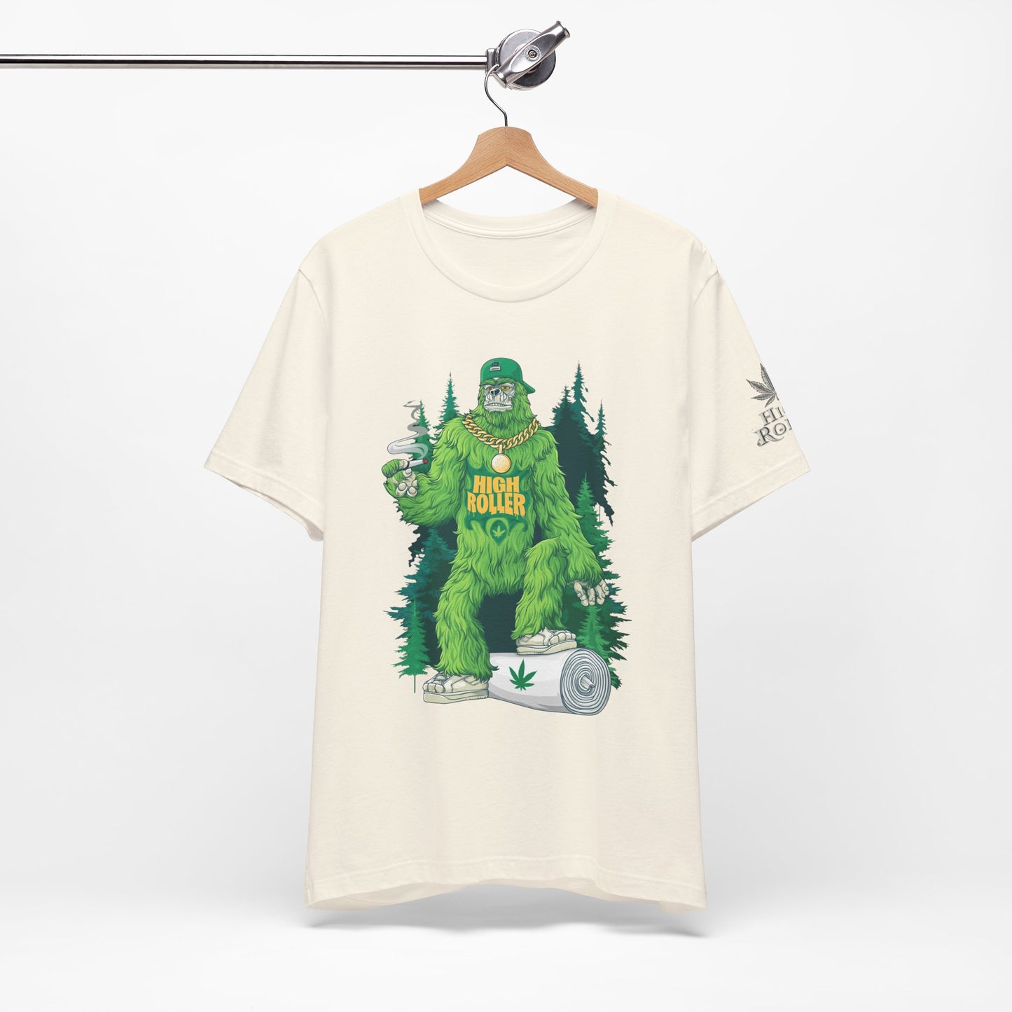 Bigfoot HIGH ROLLER Halloween Cannabis Forest T-Shirt - Premium Sasquatch Lifestyle Legend 420 Apparel